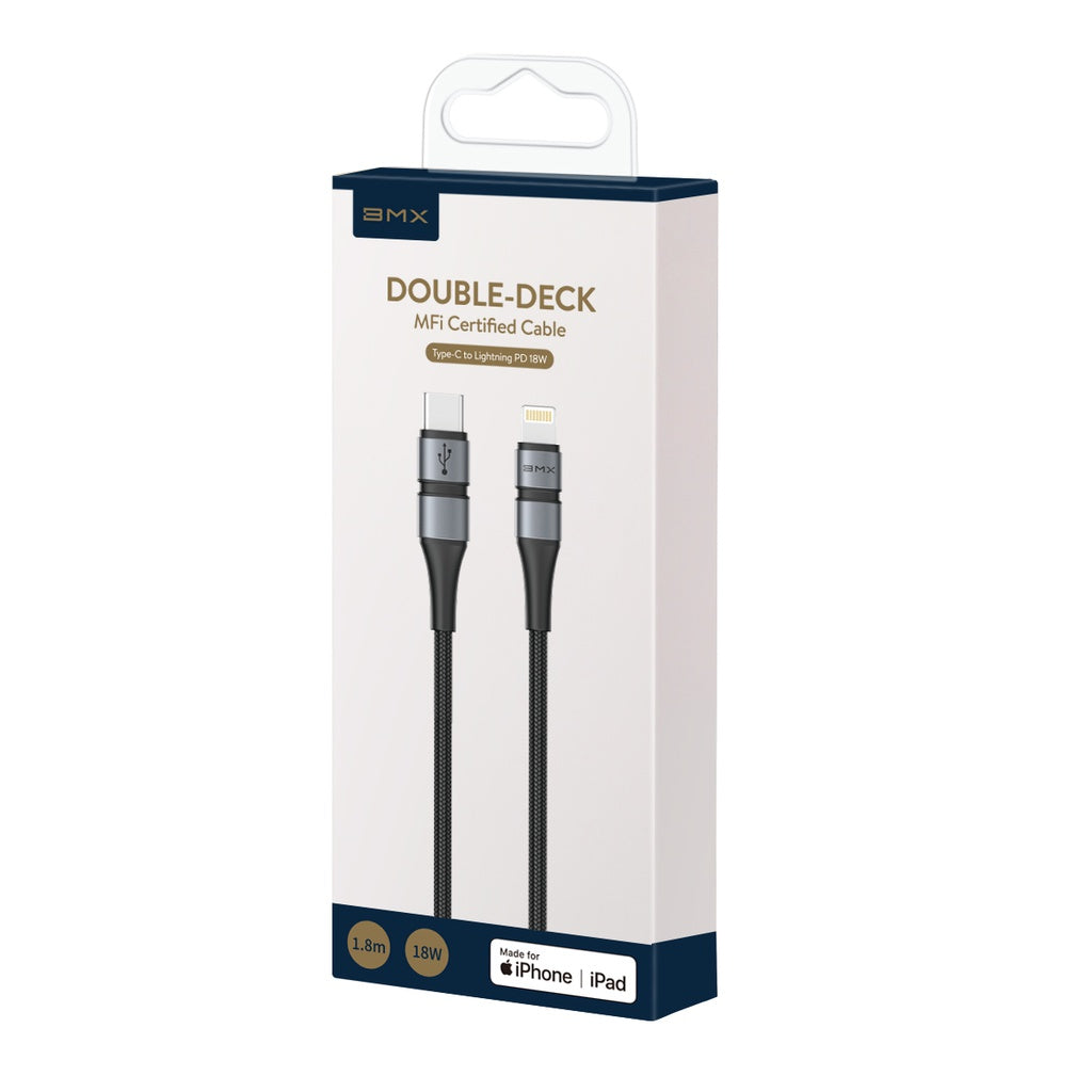 Bmx Double MFI Cable Type-C To iPhone Pd 1.8M - Gray