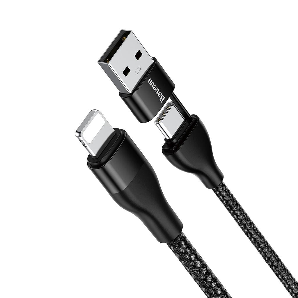 Baseus 2-In-1 Cable USB-A+Type-C To Ip 18W Max 1M