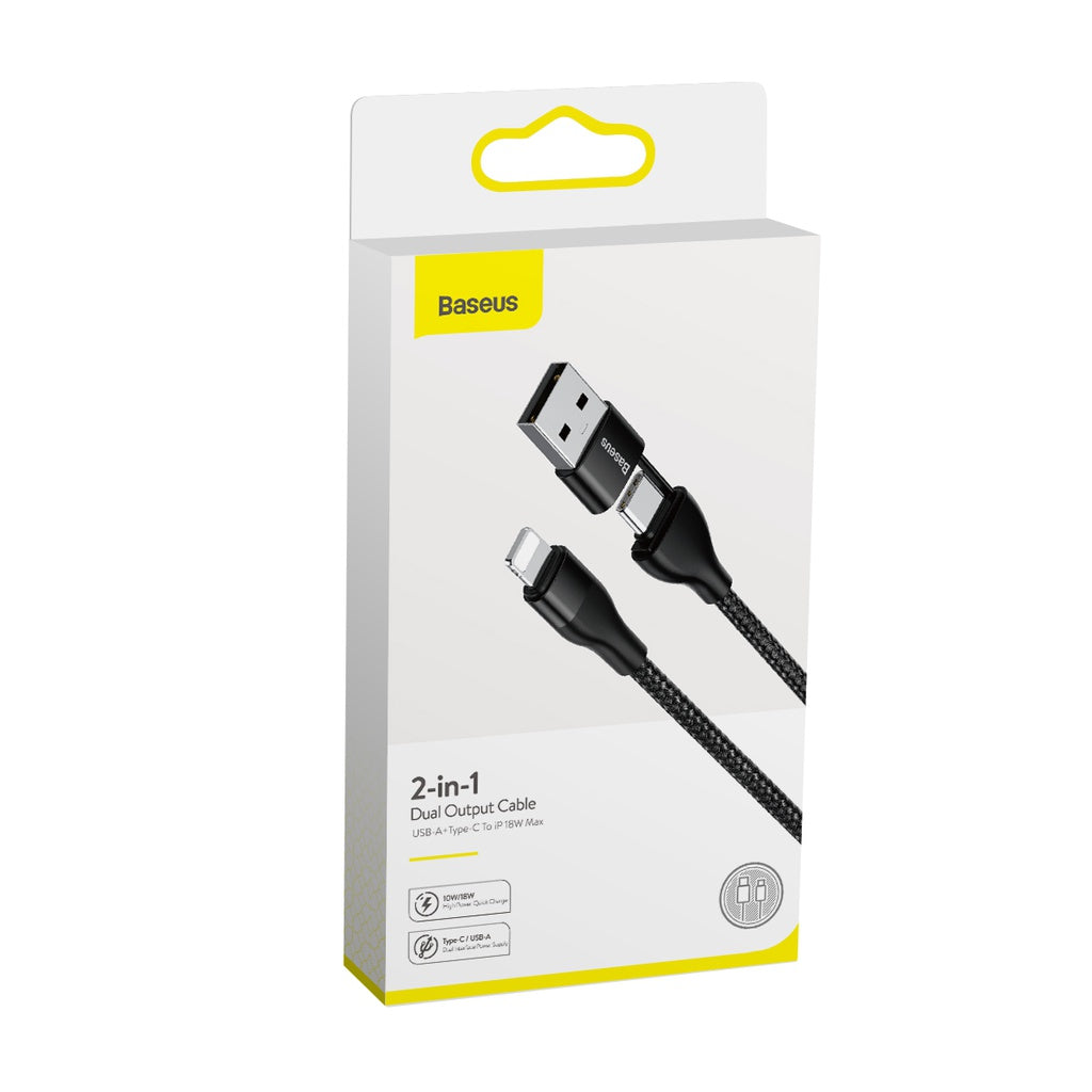 Baseus 2-In-1 Cable USB-A+Type-C To Ip 18W Max 1M