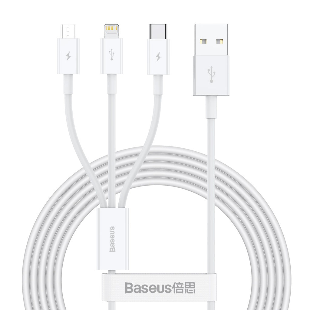 Baseus Superior Series Fast Charging Data Cable USB To M+L+C 3.5A 1.5M - White