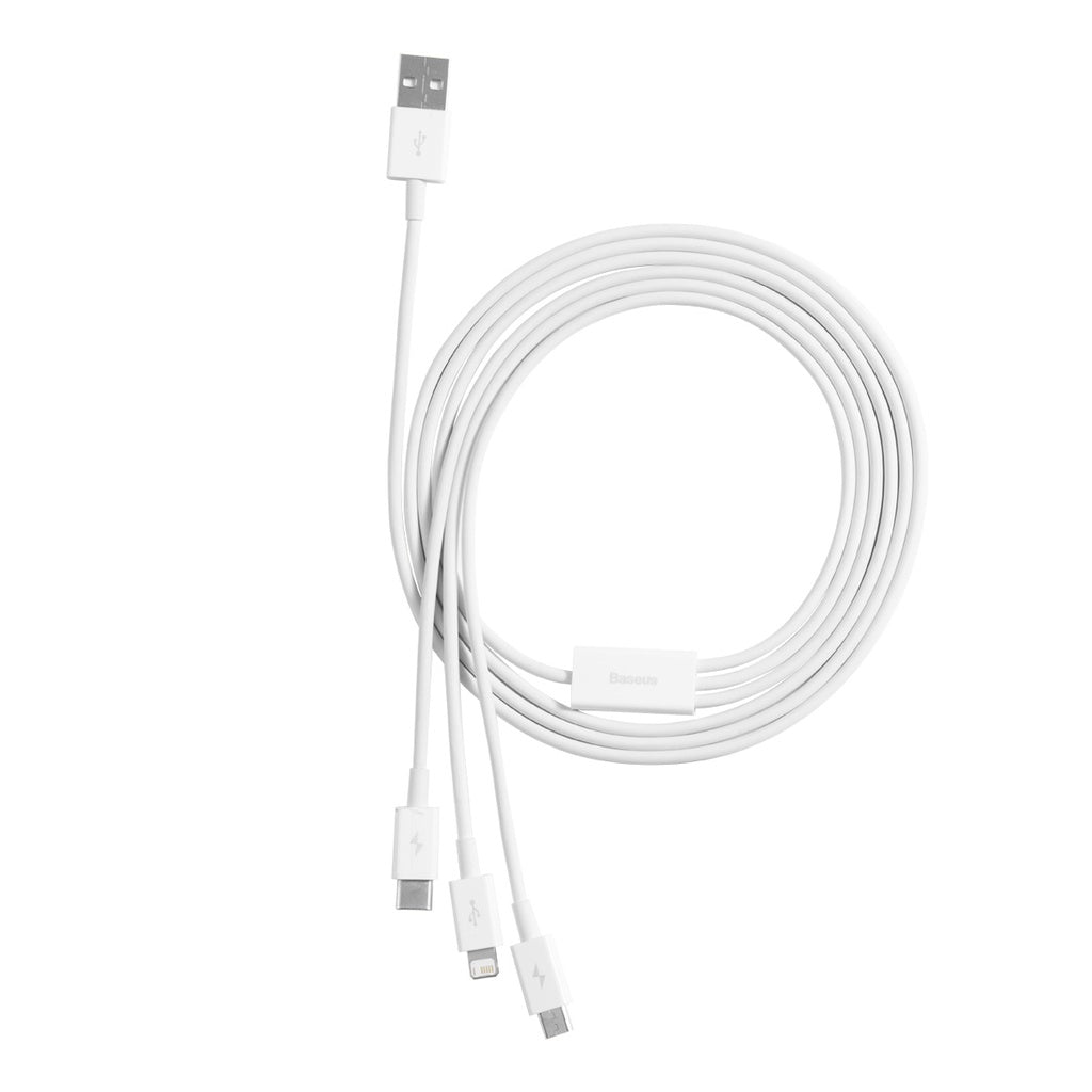 Baseus Superior Series Fast Charging Data Cable USB To M+L+C 3.5A 1.5M - White