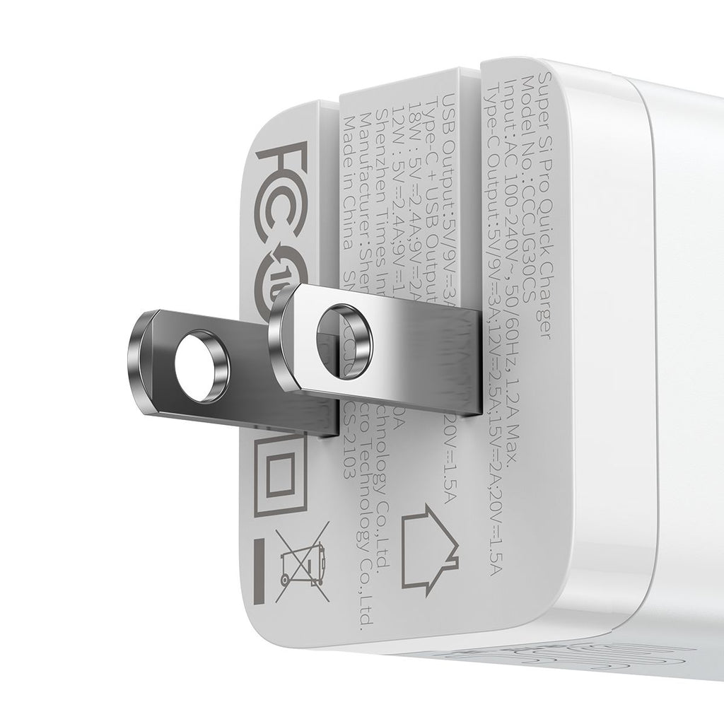 Baseus Super Si Pro Quick Charger C+U 30W US - White