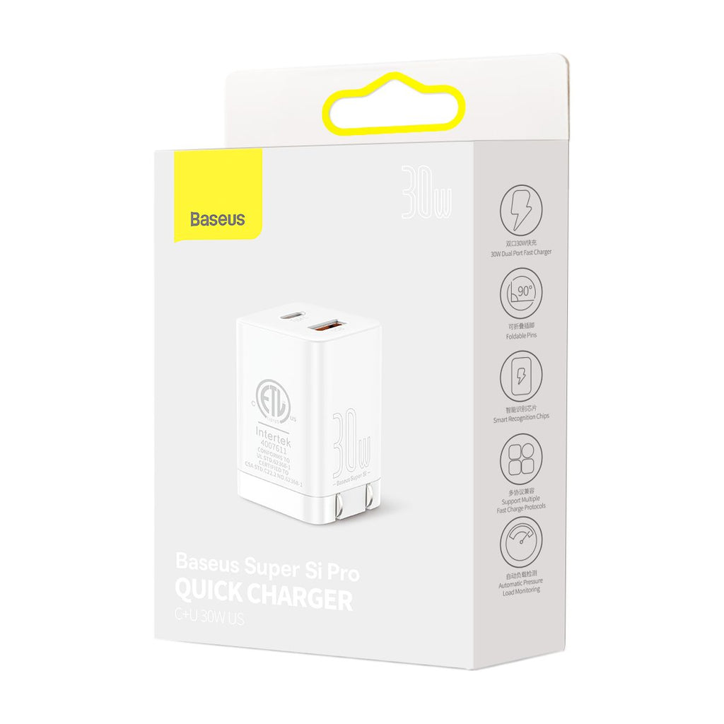 Baseus Super Si Pro Quick Charger C+U 30W US - White