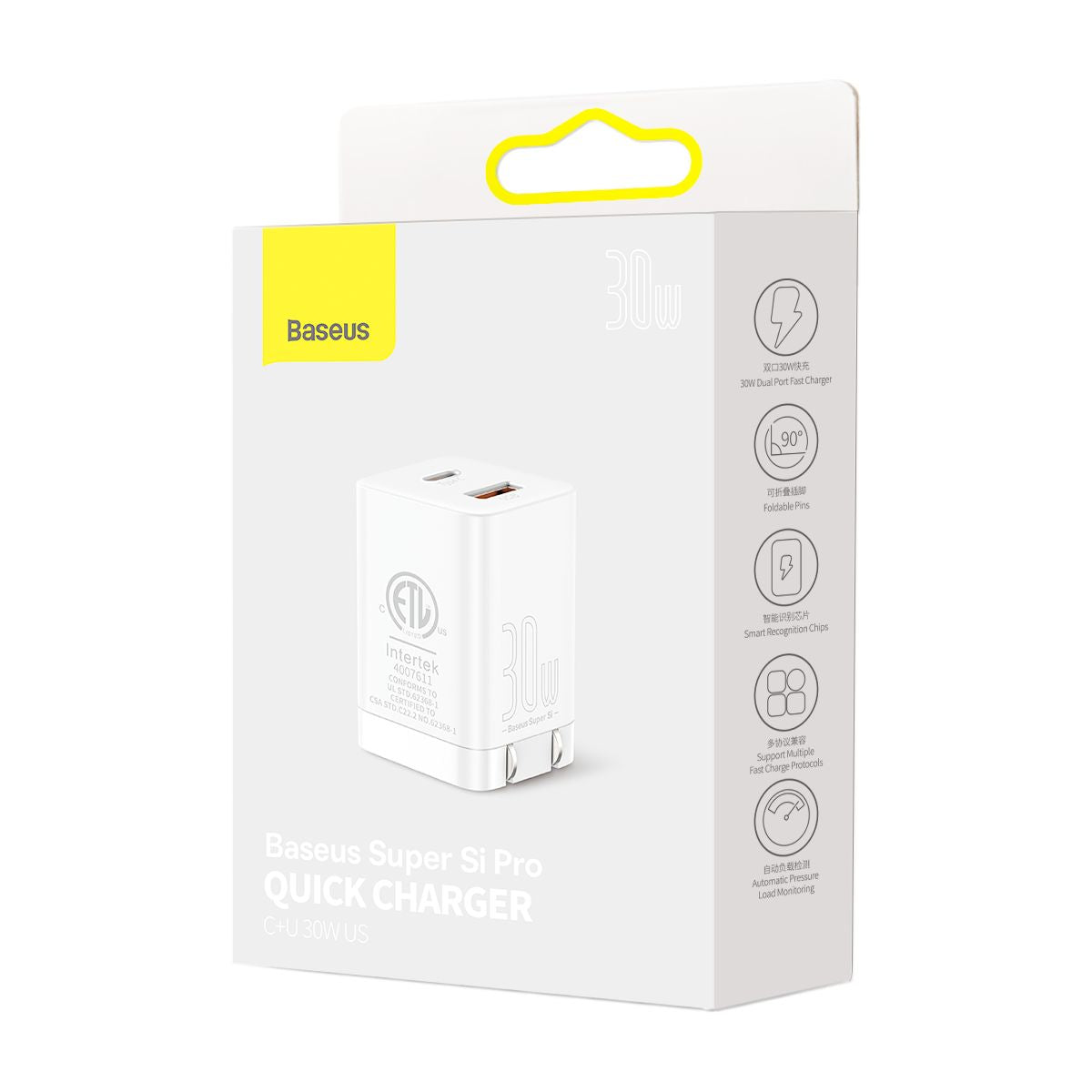 Baseus Super Si Pro Quick Charger C+U 30W US - White